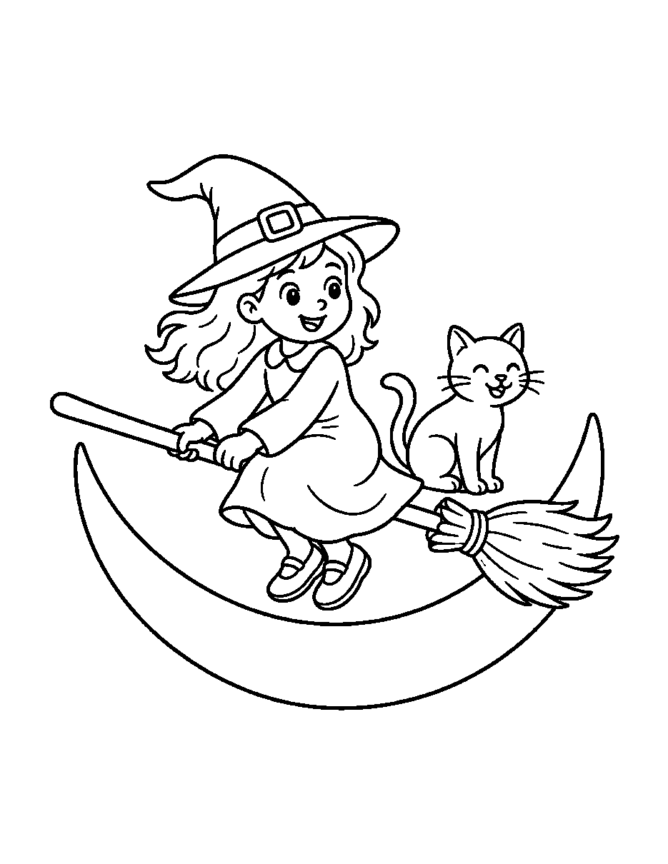 Witch on the Moon coloring page